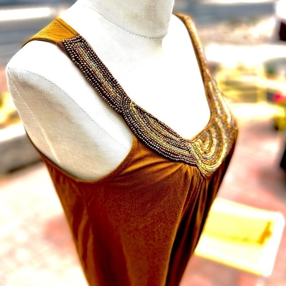 FOREVER 21 GOLDEN SUMMER TOP WITH BEADED EGYPTIAN COLLAR - Picture 3 of 6